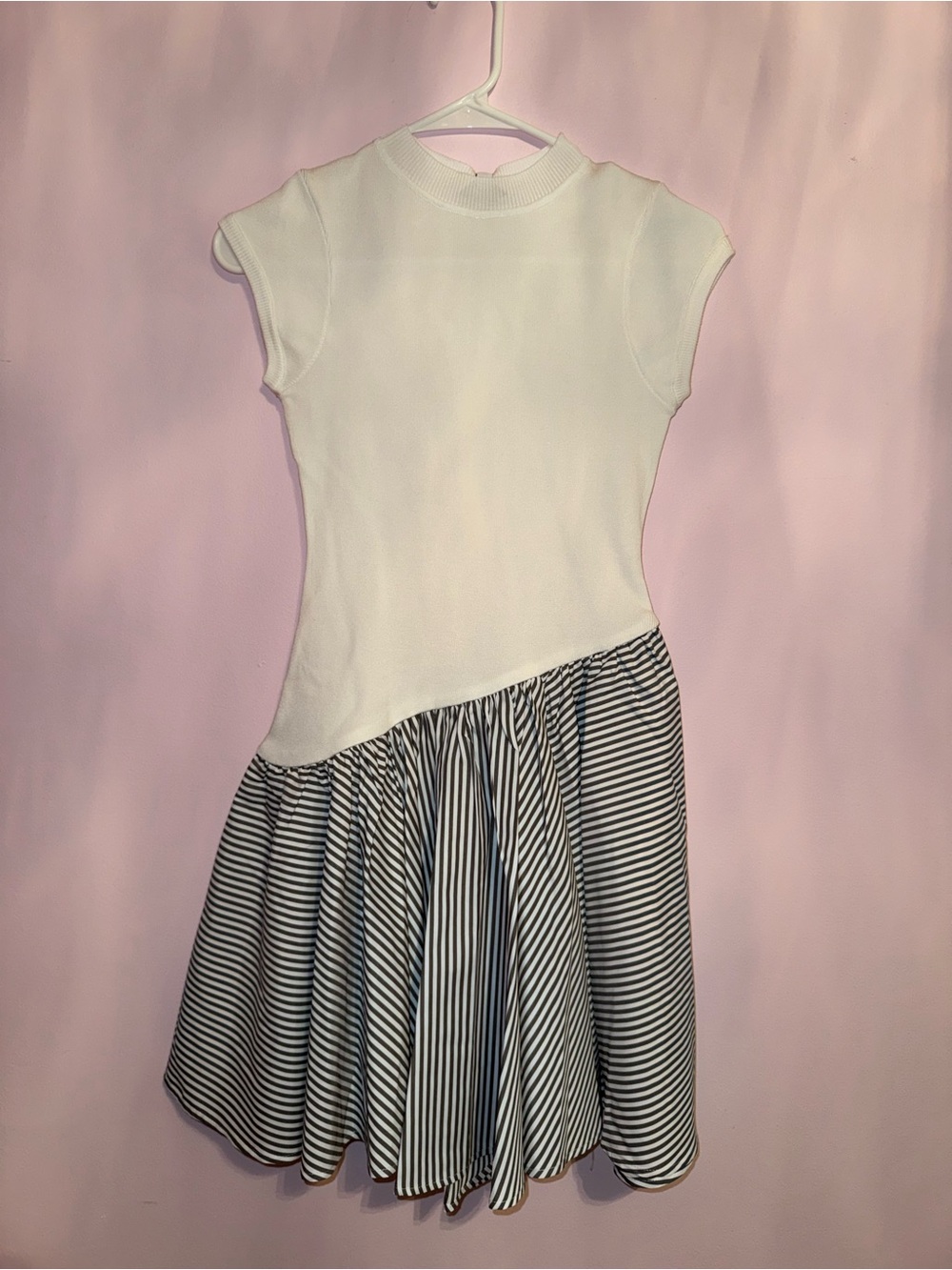 Fashion Nova White Knit Top with Navy Stripe Skirt Dress - Picture 1 of 4